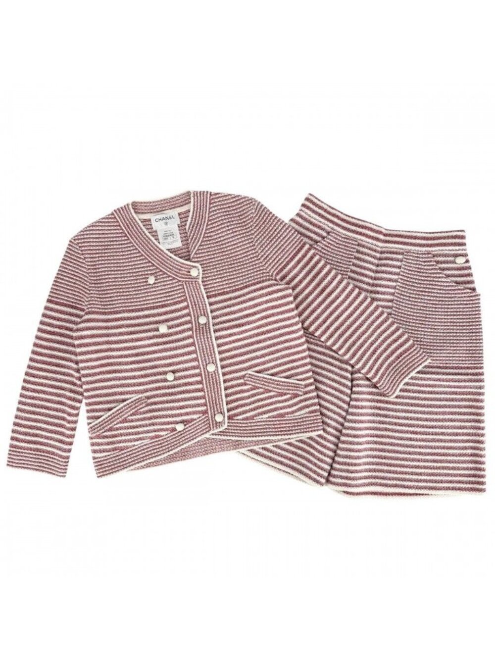 Chanel Set Summer Knit Border Cardigan Shorts 36 Red White Paper Cotton Silk